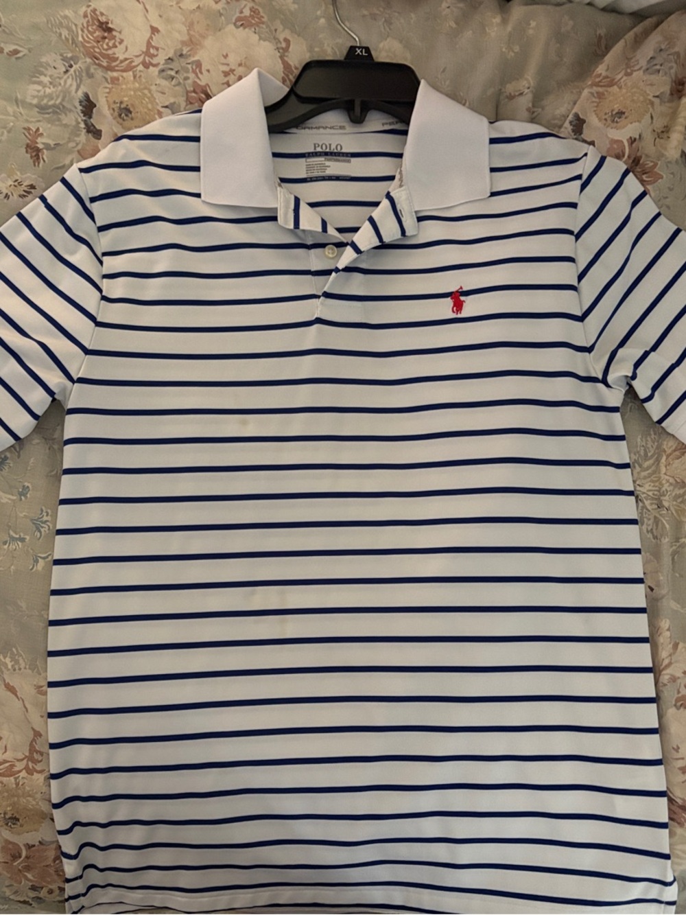 Polo by Ralph Lauren White Polo with Blue Stripes and Red Pony